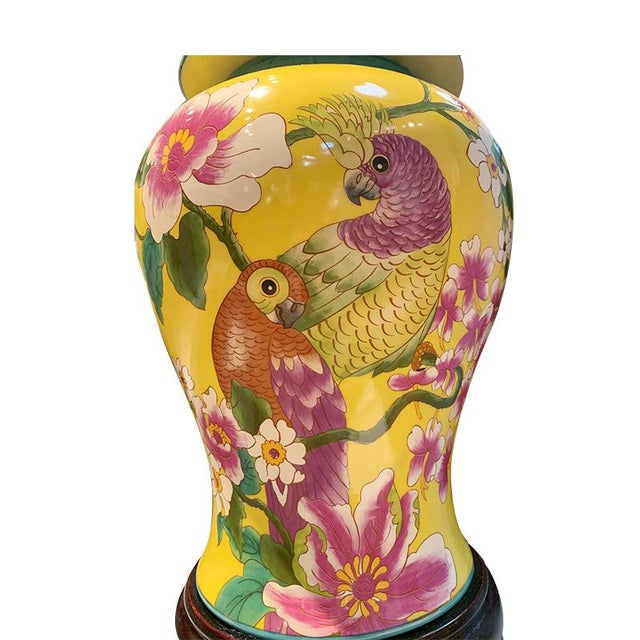 1990s Asian Yellow Floral Porcelain Table Lamp For Sale - Image 5 of 6