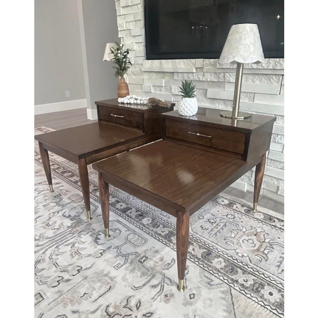 I found this pair of matching Mersman 8202 step-end tables at the local Goodwill and knew they could not end up in a land...