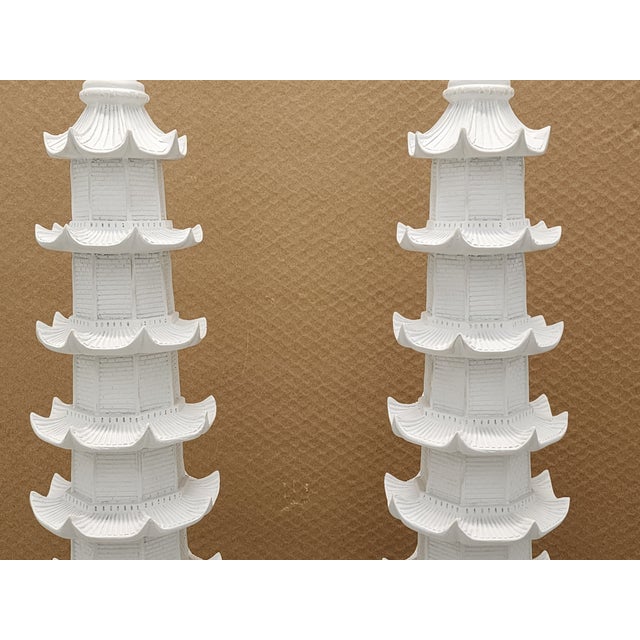 Metal White Pagoda Chinoiserie Style Table Lamps - A Pair For Sale - Image 7 of 12