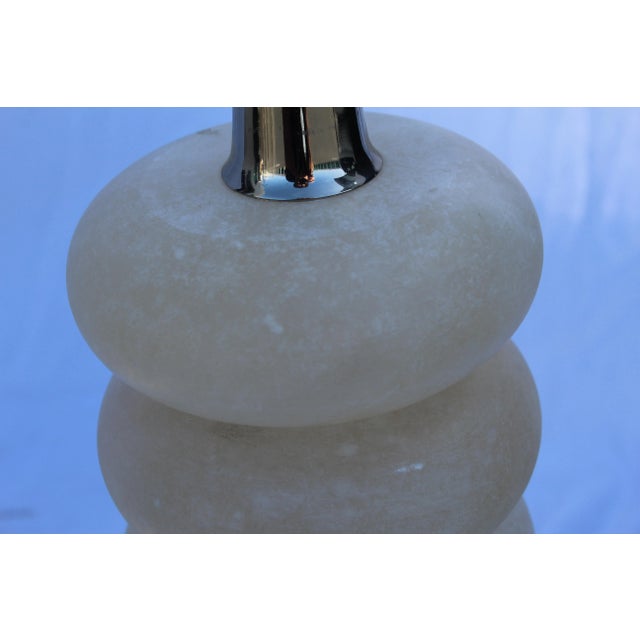 2000 - 2009 Deco Alabaster Polished Nickel Lamps - a Pair For Sale - Image 5 of 10