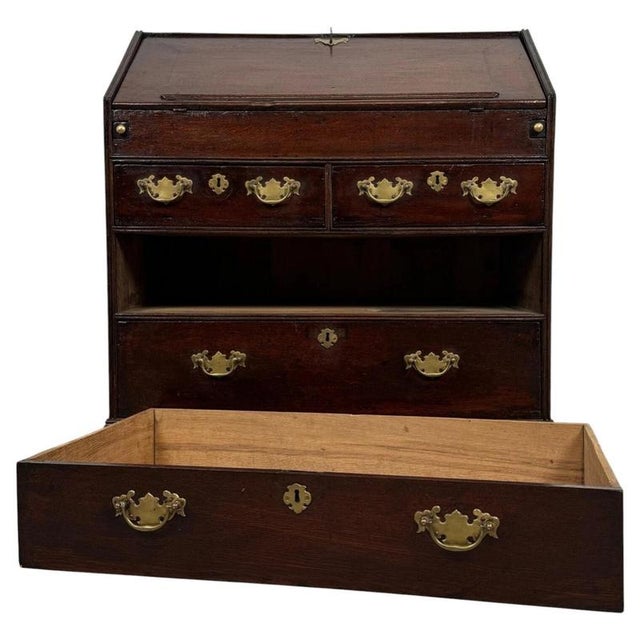 Antique Late English Oak Fall-Front Bureau For Sale - Image 3 of 14