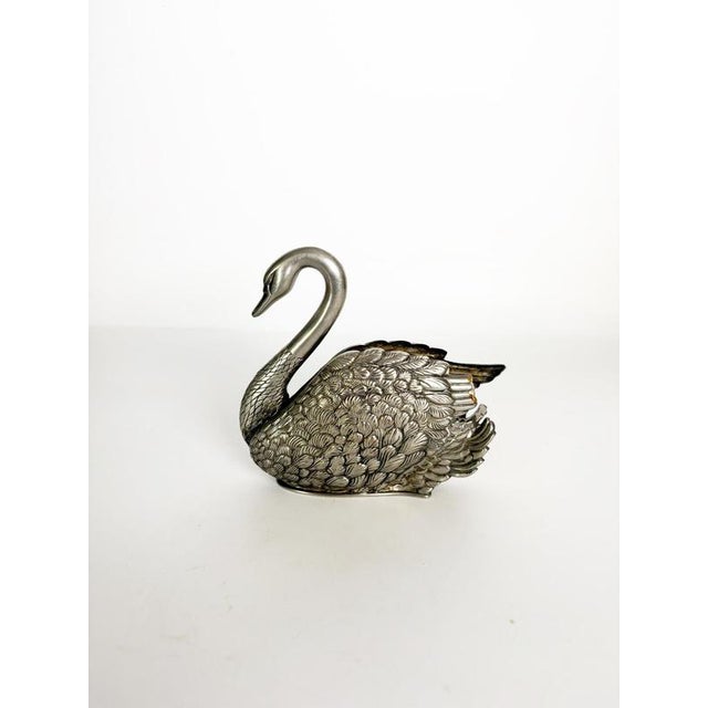 Elegant French metal letter holder crafted in the form of a graceful swan. Richly detailed with finely textured feathers...