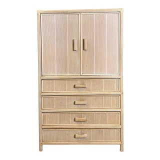 Vintage Coastal Pencil Reed Tall Armoire For Sale