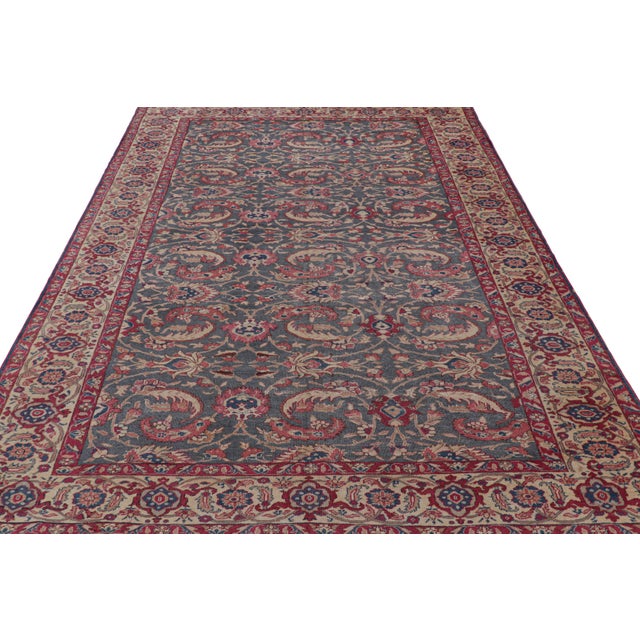 1920s Vintage Kayseri Rug in Blue With Light Red Floral Patterns - Rug & Kilim For Sale - Image 5 of 8