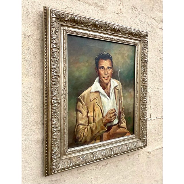 A fantastic vintage MCM original oil portrait on canvas. A beautiful composition of a handsome man. Signed by the artist....