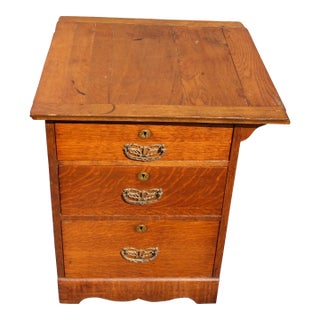 Antique American Early 1900's Oak Small Chest End Table Nightstand Office Cabinet For Sale