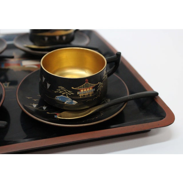 Vintage Japanese Black & Gold Laquerware Tea Set 19 Pieces Chairish
