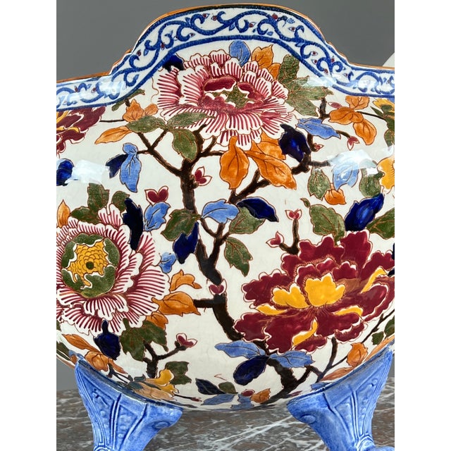 20th Century Earthenware Cachepot Decorated with Peonies from Gien For Sale - Image 5 of 10