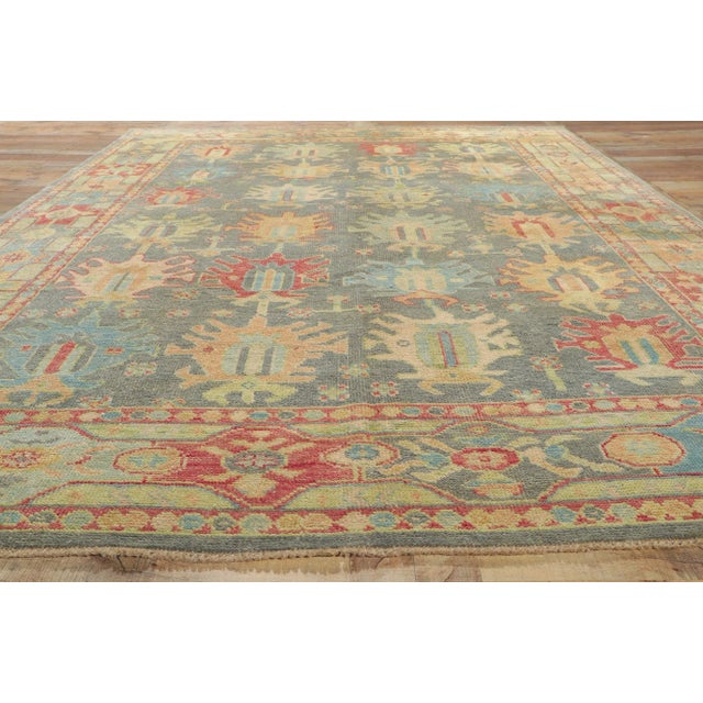 Gray Colorful Gray Vintage Modern Oushak Rug - 09'00 X 12'04 For Sale - Image 8 of 9