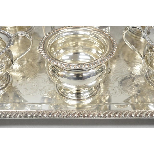 Vintage English Sheffield Edwardian Silver Plated Tea Set W/ Tilting Pot 7 PCS For Sale - Image 9 of 18