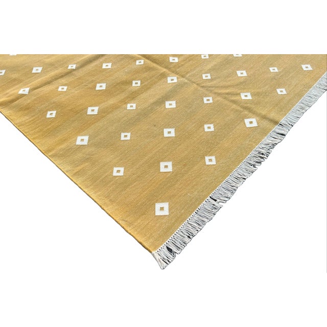 Not Yet Made - Made To Order Handmade Cotton Area Rug Natural Vegetable Dyed Mustard and White Diamond Dhurrie-8'x10' For Sale - Image 5 of 10