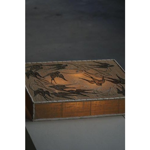 Mid-20th Century Ceiling Lamp with Embroidered Fabric Shade with Swallow Motif, 1950s For Sale - Image 13 of 14