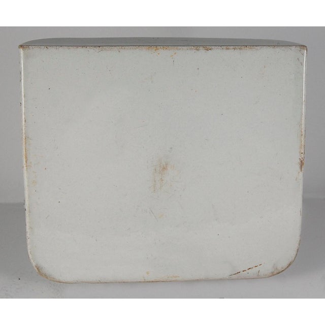 A vintage English scale plate, white porcelain disc used on a scale. Great graphic and patina wear consistent with age.