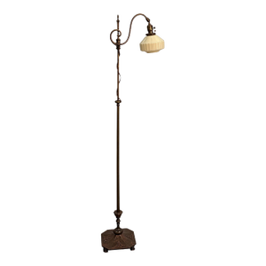 1910s Floor Lamp With Adjustable Height and Glass Shade #2603