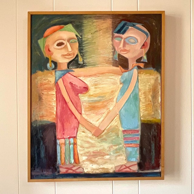 Textile Vintage French Contemporary Modernist Figural on Canvas For Sale - Image 7 of 12