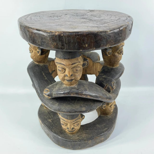 African Early 20th Century Bamileke Eight Faces Wooden Stool Cameroon For Sale - Image 3 of 9
