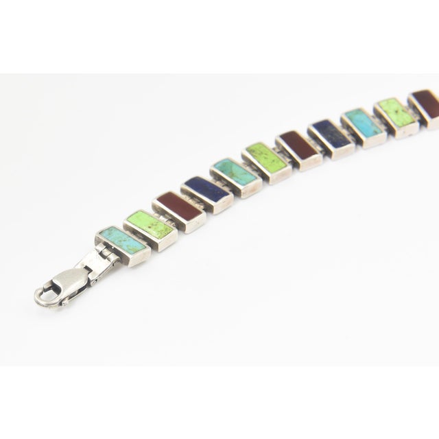 Multicolored Gemstone and Sterling Silver Link Bracelet For Sale In Miami - Image 6 of 14