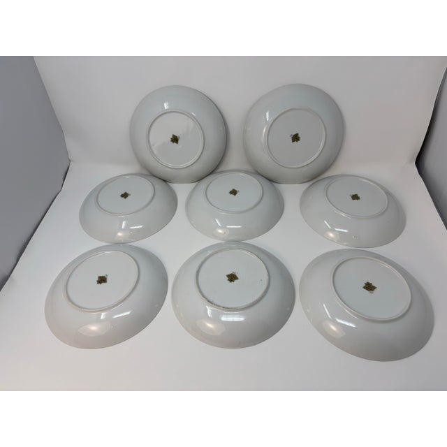 1950s 1954 Meito China Keepsake Pattern Salad Soup Dessert Bowls Gold White - Set of 8 For Sale - Image 5 of 6