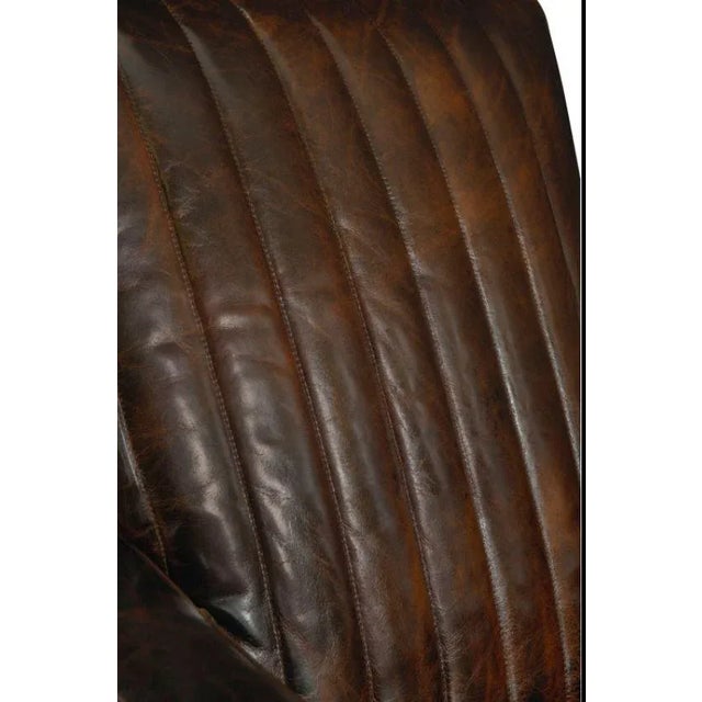 Art Deco Pair of CR Laine Malcolm Brown Leather Swivel Chairs For Sale - Image 3 of 7