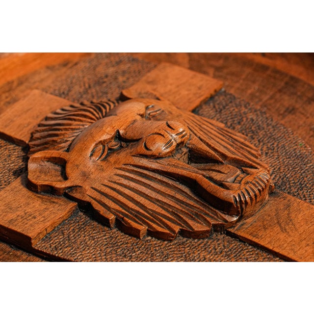 Hand Carved Lion Plaque Antique Victorian English Heraldic Wood Medallion Wall Home Decor For Sale In New York - Image 6 of 13
