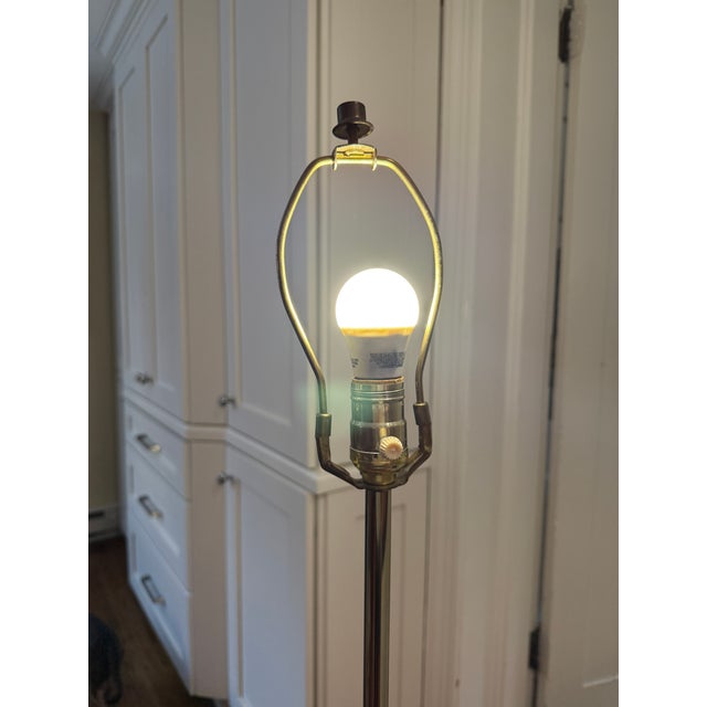 Vintage Mid Century Modern Brass Floor Lamp With Glass Table Attributed to Laurel Lamp Co. For Sale - Image 10 of 10