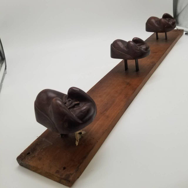 Hand-Carved Japanese Vintage Ofuku & Noh-Style Mask Trio on Wooden Panel – Signed For Sale - Image 14 of 17