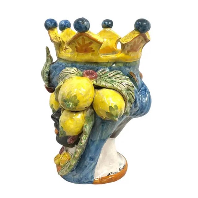 Vintage Sicilian Caltagirone Testa di Moro (Moor's Head) Planter, attributed to the workshop of Giuseppe Pino Romano...