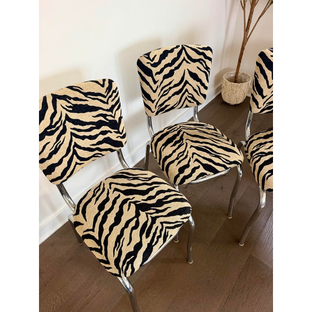 Vintage Chrome Dinette Chairs in Tiger Chenille - Set of 3 For Sale - Image 10 of 10
