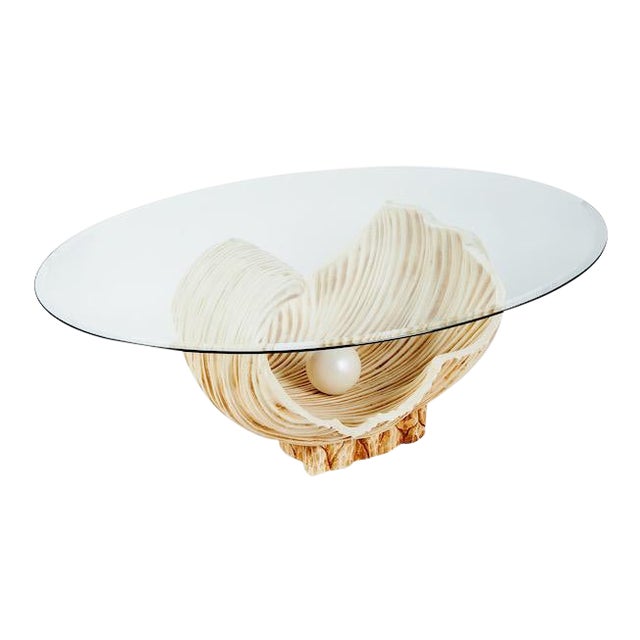 1970s Clam Shell Oyster With Pearl Coffee Table For Sale