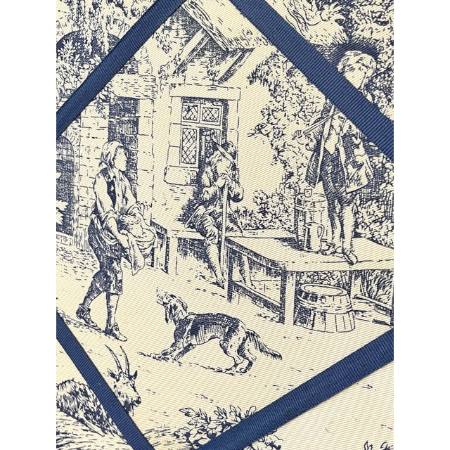 2020s Custom Upholstered Blue and White Toile French Memory Board Bulletin Board With Navy Grosgrain Ribbon For Sale - Image 5 of 10