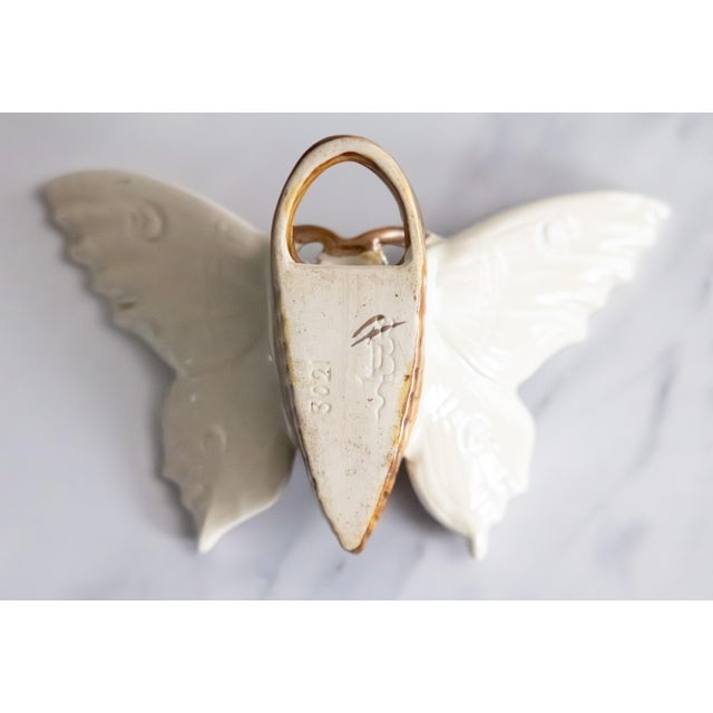 Ceramic Antique French Fives Lille Majolica Pink Butterfly Wall Pocket, Circa 1900 For Sale - Image 7 of 8