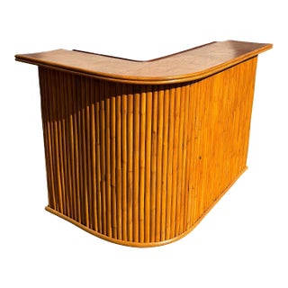 Restored Stacked Rattan & Mahogany L-Shaped Corner Bar For Sale