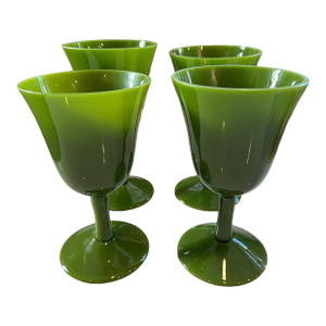 1930s–1950s Hand-Blown Green Goblets Attributed to Portieux Vallerystahl- Set of 4