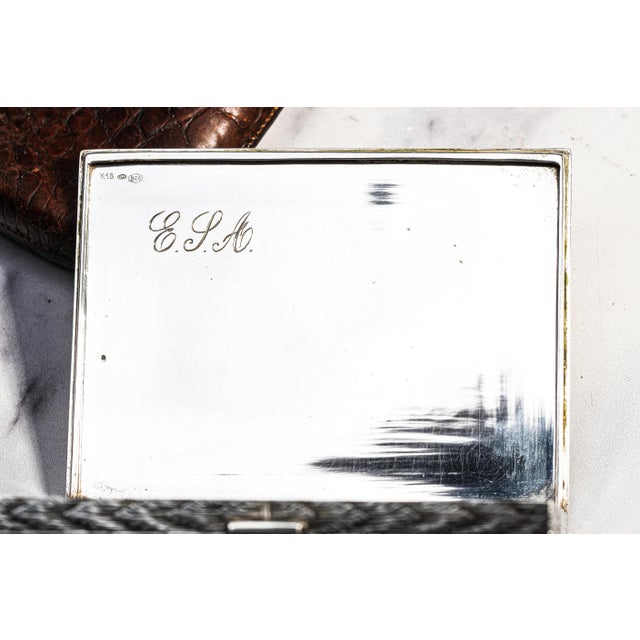 Metal Exceptional Luxury Italian Hand Engraved Ornate Antique Cigarette Case Holder 800 Silver 18k Gold Inlay Tobacciana Collectible For Sale - Image 7 of 17