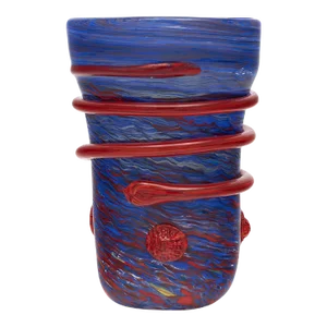 Murano Glass Blue and Red Vase