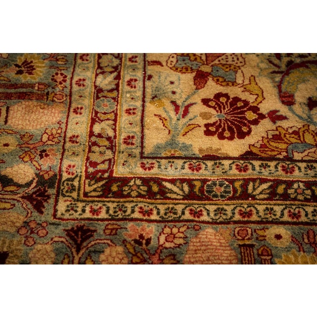 Beige 1900s Green Antique Intricate Floral Motifs Knotted Wool Persian Mashad Rug For Sale - Image 8 of 8