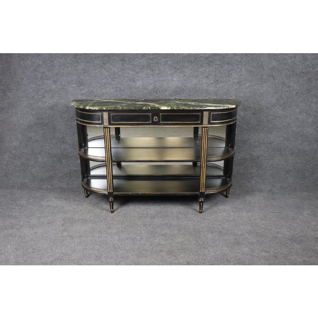 French French Louis XVI Style Ebonized Demilune Marble Top Sideboard For Sale - Image 3 of 14