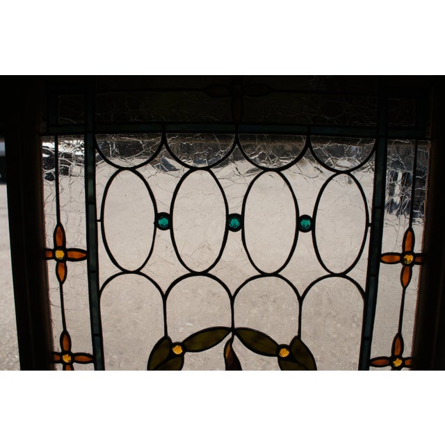 Antique Victorian French Neoclassical Stained Glass Ribbon Torchiere Window For Sale - Image 10 of 12