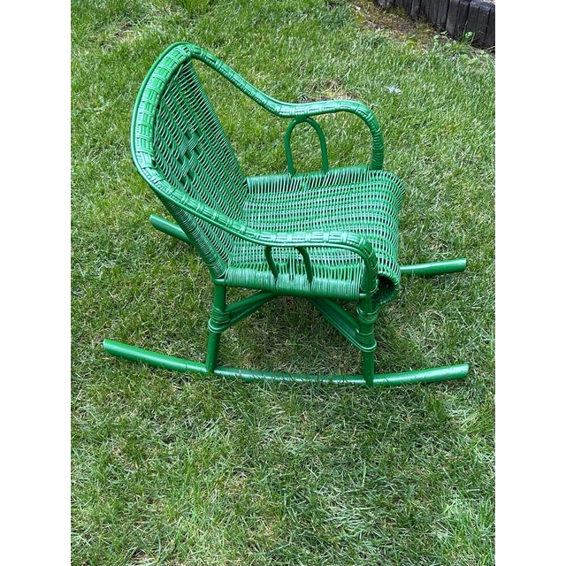 Antique, Child’s Detailed, Wicker Rocker in Green For Sale In South Bend - Image 6 of 9