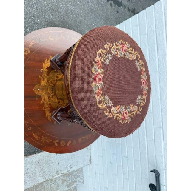 Wood Antique Victorian French Louis XVI Style Carved Walnut Oval Footstool For Sale - Image 7 of 11