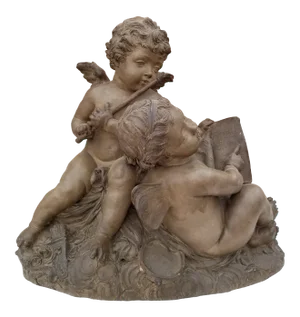 Antique French Terracotta Statue With Cherubs