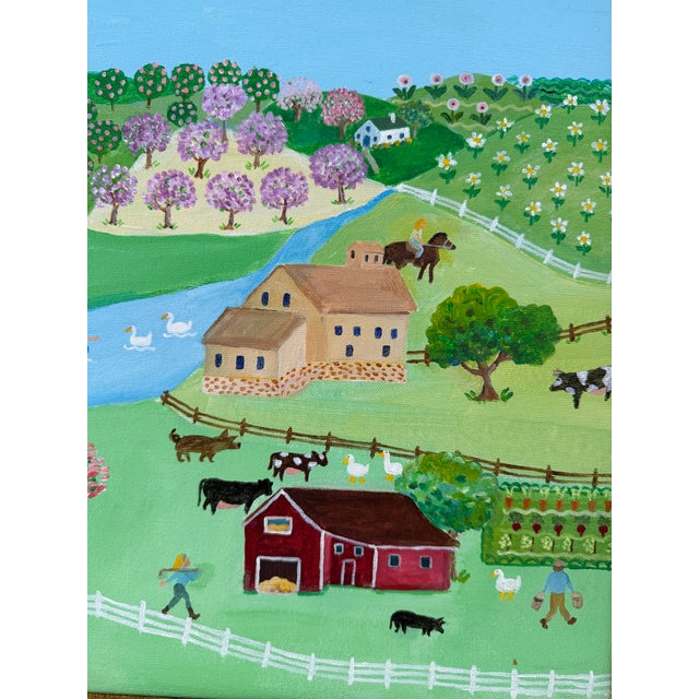 A Country Folk Art Rural Farm Scene Signed Kay Benham 06 Oil on Canvas For Sale In Los Angeles - Image 6 of 6