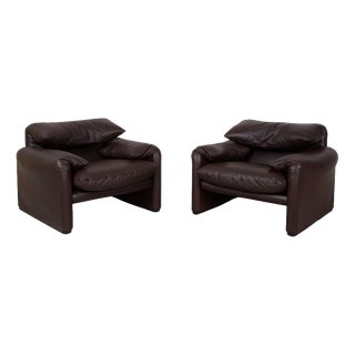 Maralunga Chairs in Leather from Cassina, Set of 2 For Sale