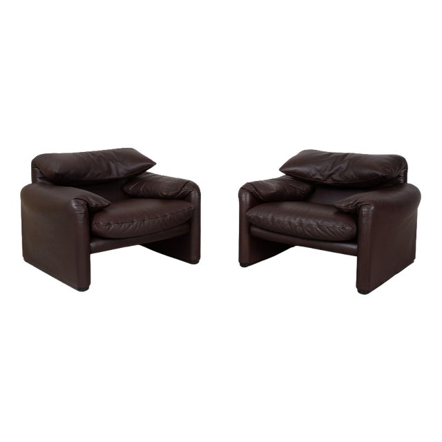 Maralunga Chairs in Leather from Cassina, Set of 2 For Sale