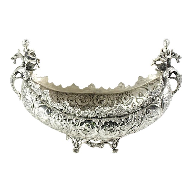Very Ornately Decorated Silver Plated Austrian Footed Centerpiece For Sale