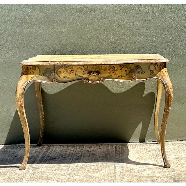 Shabby Chic Vintage Italian Hand Painted Writing Desk For Sale - Image 3 of 12