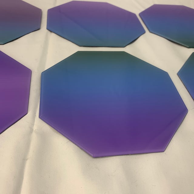 Rare 1980s French Artisan Tableware - Iridescent Ombre Geometric Design - Set of 6 For Sale - Image 4 of 6