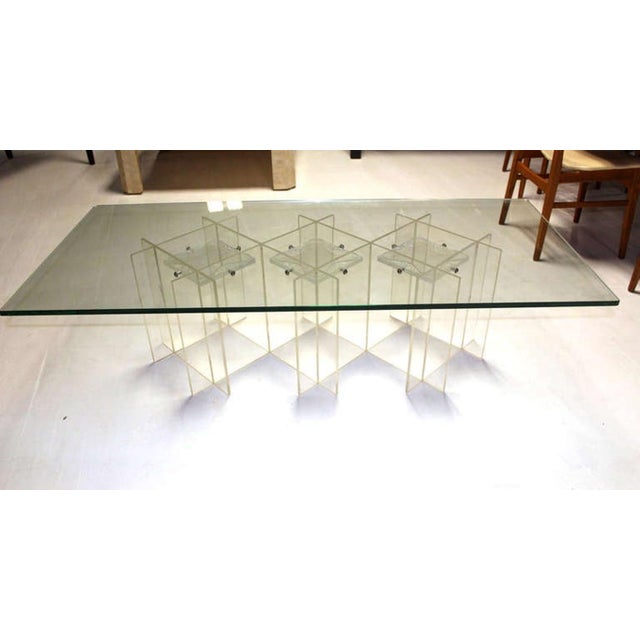 Mid-Century Modern Mid-Century Modern Long Rectangular Lucite Base Glass Top Coffee Table For Sale - Image 3 of 10