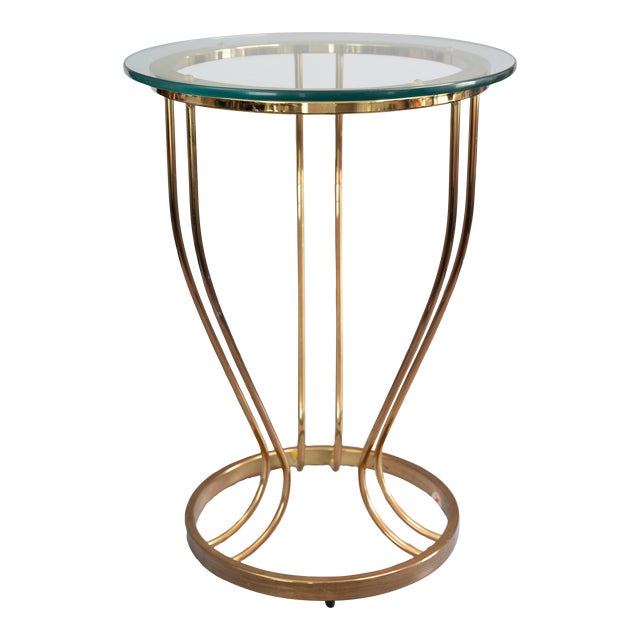 Art Deco Round Glass Top & Brass Drinks Side Table Chairish