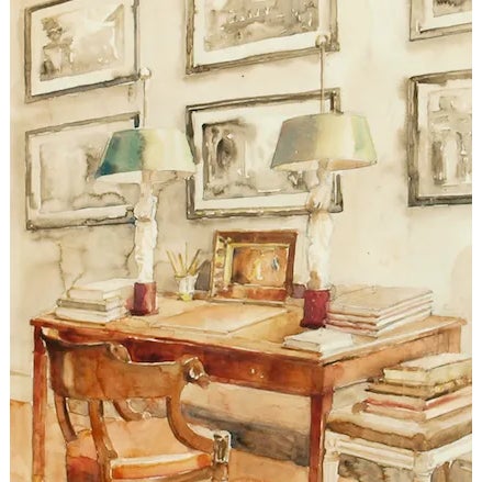 Classic watercolour by Allen Townsend Terrell (1897-1986) depicting an elegant drawing room interior from a Palm Beach...